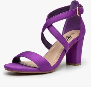 Trary Women's Purple Sandal Block Heel, Ankle Strap 8.5